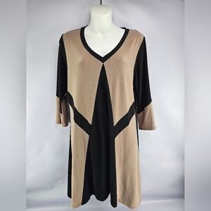 Lior Paris Color Block Shift Dress Black Beige Flowy Geometric Size Small